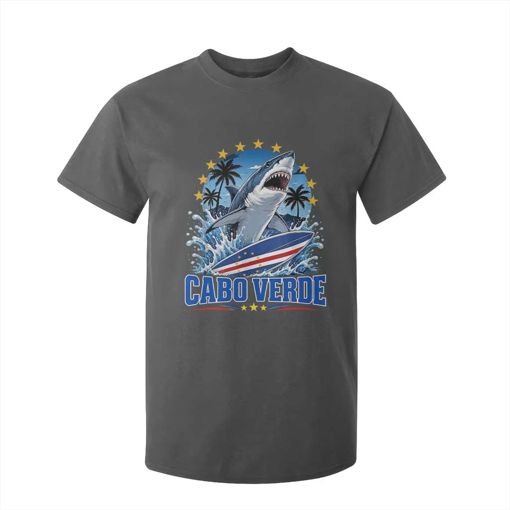 Cabo Verde Surfing Blue Shark Surfboard T Shirt For Kid Cape Verde Flag Tropical Ocean Wave TS02 Dark Heather Print Your Wear