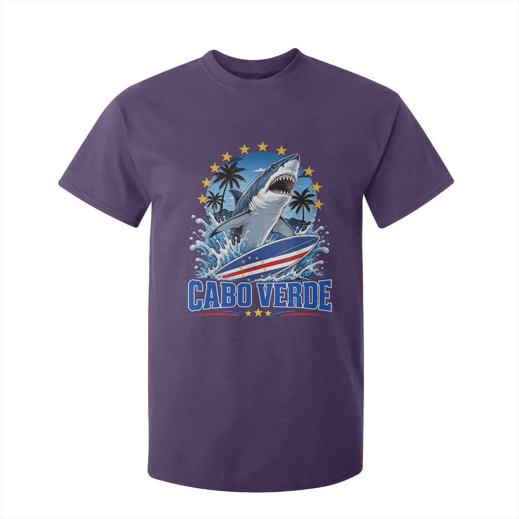 Cabo Verde Surfing Blue Shark Surfboard T Shirt For Kid Cape Verde Flag Tropical Ocean Wave TS02 Purple Print Your Wear