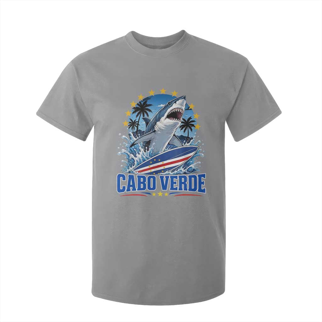 Cabo Verde Surfing Blue Shark Surfboard T Shirt For Kid Cape Verde Flag Tropical Ocean Wave TS02 Sport Gray Print Your Wear