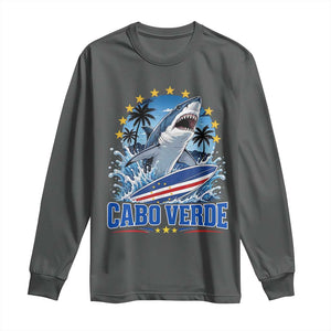 Cabo Verde Surfing Blue Shark Surfboard Long Sleeve Shirt Cape Verde Flag Tropical Ocean Wave TS02 Dark Heather Print Your Wear