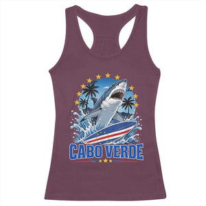 Cabo Verde Surfing Blue Shark Surfboard Racerback Tank Top Cape Verde Flag Tropical Ocean Wave TS02 Maroon Print Your Wear