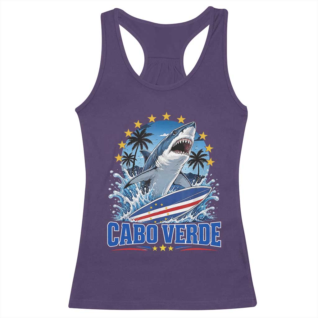 Cabo Verde Surfing Blue Shark Surfboard Racerback Tank Top Cape Verde Flag Tropical Ocean Wave TS02 Purple Print Your Wear