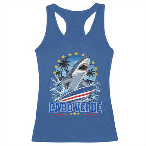 Cabo Verde Surfing Blue Shark Surfboard Racerback Tank Top Cape Verde Flag Tropical Ocean Wave TS02 Royal Blue Print Your Wear
