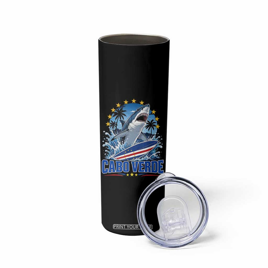 Cabo Verde Surfing Blue Shark Surfboard Skinny Tumbler Cape Verde Flag Tropical Ocean Wave TS02 Print Your Wear