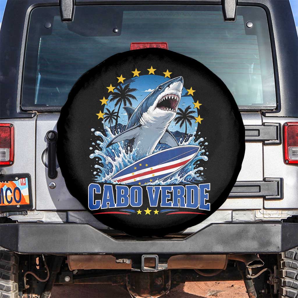 Cabo Verde Surfing Blue Shark Surfboard Spare Tire Cover Cape Verde Flag Tropical Ocean Wave TS02 No hole Black Print Your Wear