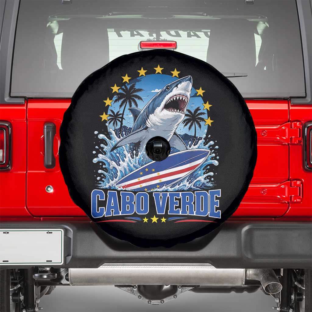 Cabo Verde Surfing Blue Shark Surfboard Spare Tire Cover Cape Verde Flag Tropical Ocean Wave TS02 Black Print Your Wear