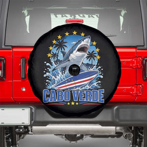 Cabo Verde Surfing Blue Shark Surfboard Spare Tire Cover Cape Verde Flag Tropical Ocean Wave TS02 Black Print Your Wear