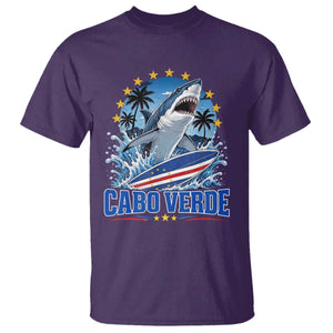 Cabo Verde Surfing Blue Shark Surfboard T Shirt Cape Verde Flag Tropical Ocean Wave TS02 Purple Print Your Wear