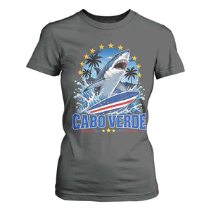 Cabo Verde Surfing Blue Shark Surfboard T Shirt For Women Cape Verde Flag Tropical Ocean Wave TS02 Dark Heather Print Your Wear