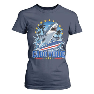 Cabo Verde Surfing Blue Shark Surfboard T Shirt For Women Cape Verde Flag Tropical Ocean Wave TS02 Navy Print Your Wear