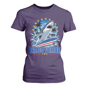 Cabo Verde Surfing Blue Shark Surfboard T Shirt For Women Cape Verde Flag Tropical Ocean Wave TS02 Purple Print Your Wear