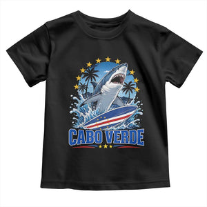 Cabo Verde Surfing Blue Shark Surfboard Toddler T Shirt Cape Verde Flag Tropical Ocean Wave TS02 Black Print Your Wear
