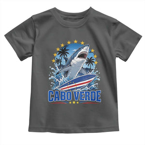 Cabo Verde Surfing Blue Shark Surfboard Toddler T Shirt Cape Verde Flag Tropical Ocean Wave TS02 Dark Heather Print Your Wear