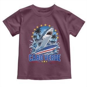 Cabo Verde Surfing Blue Shark Surfboard Toddler T Shirt Cape Verde Flag Tropical Ocean Wave TS02 Maroon Print Your Wear