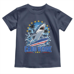 Cabo Verde Surfing Blue Shark Surfboard Toddler T Shirt Cape Verde Flag Tropical Ocean Wave TS02 Navy Print Your Wear