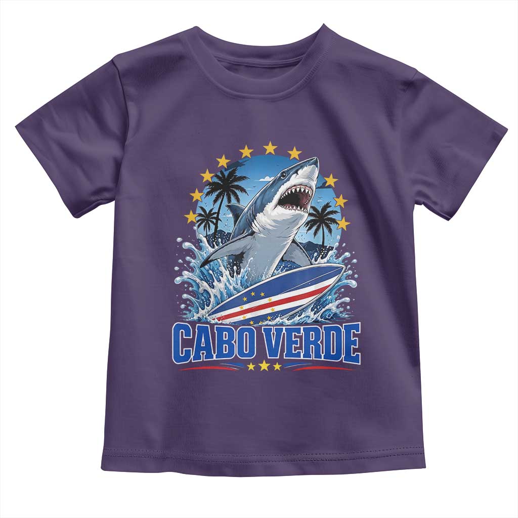 Cabo Verde Surfing Blue Shark Surfboard Toddler T Shirt Cape Verde Flag Tropical Ocean Wave TS02 Purple Print Your Wear