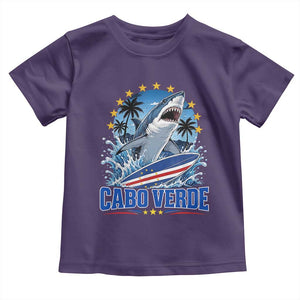 Cabo Verde Surfing Blue Shark Surfboard Toddler T Shirt Cape Verde Flag Tropical Ocean Wave TS02 Purple Print Your Wear