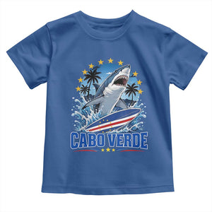 Cabo Verde Surfing Blue Shark Surfboard Toddler T Shirt Cape Verde Flag Tropical Ocean Wave TS02 Royal Blue Print Your Wear