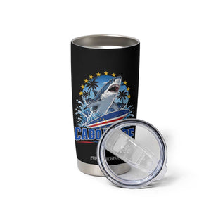 Cabo Verde Surfing Blue Shark Surfboard Tumbler Cup Cape Verde Flag Tropical Ocean Wave TS02 Print Your Wear