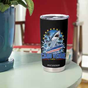 Cabo Verde Surfing Blue Shark Surfboard Tumbler Cup Cape Verde Flag Tropical Ocean Wave TS02 Print Your Wear