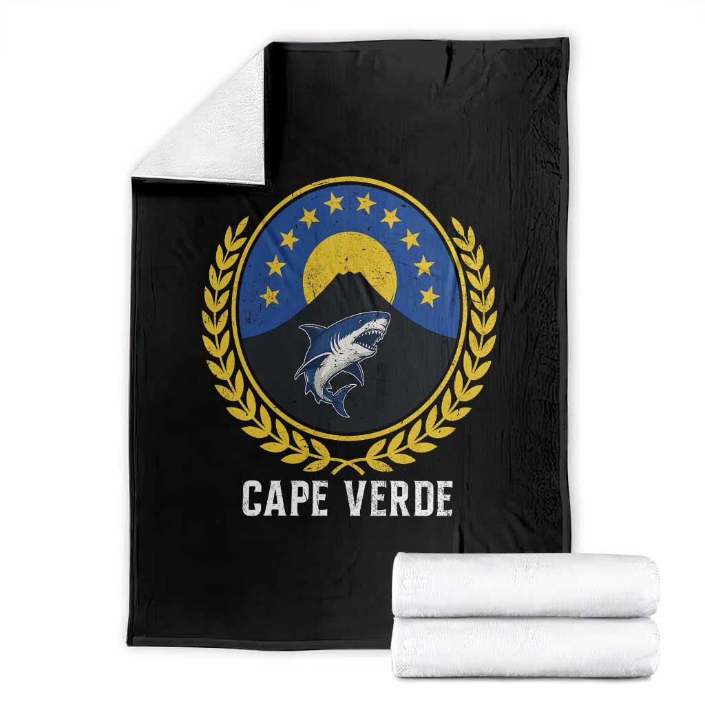 Cape Verde Volcano Blue Sharks Gold Laurel Crest Graphic Throw Blanket Retro Cabo Verde Heritage Pride TS02 Black Print Your Wear