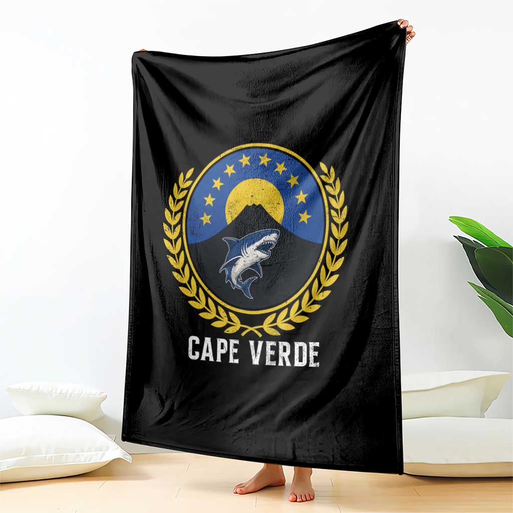 Cape Verde Volcano Blue Sharks Gold Laurel Crest Graphic Throw Blanket Retro Cabo Verde Heritage Pride TS02 Print Your Wear