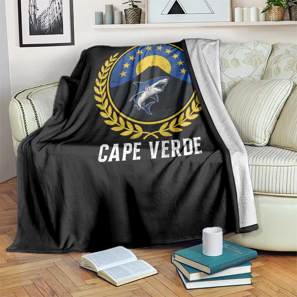Cape Verde Volcano Blue Sharks Gold Laurel Crest Graphic Throw Blanket Retro Cabo Verde Heritage Pride TS02 Print Your Wear