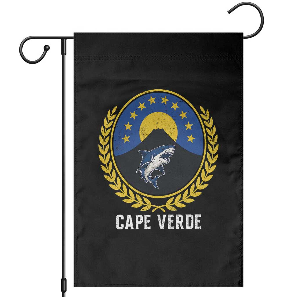 Cape Verde Volcano Blue Sharks Gold Laurel Crest Graphic Garden Flag Retro Cabo Verde Heritage Pride TS02 Black Print Your Wear
