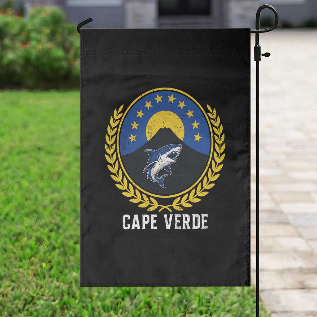 Cape Verde Volcano Blue Sharks Gold Laurel Crest Graphic Garden Flag Retro Cabo Verde Heritage Pride TS02 Print Your Wear