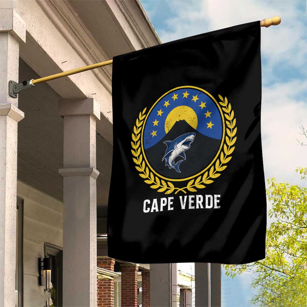 Cape Verde Volcano Blue Sharks Gold Laurel Crest Graphic Garden Flag Retro Cabo Verde Heritage Pride TS02 Print Your Wear