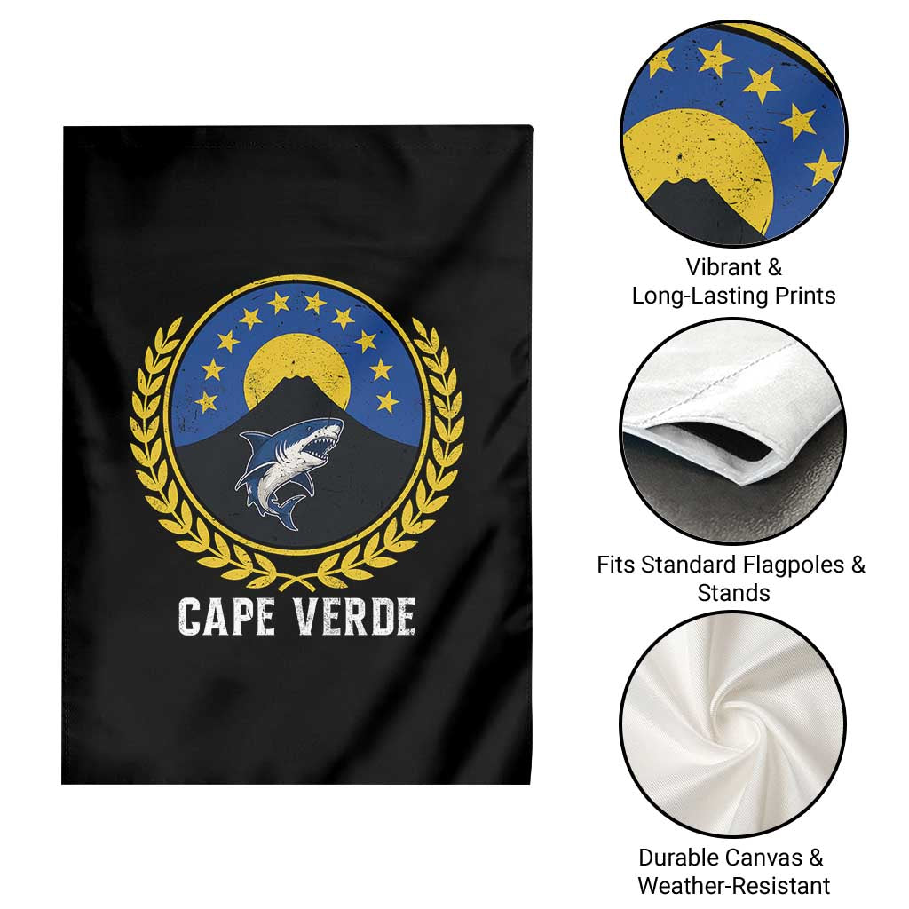 Cape Verde Volcano Blue Sharks Gold Laurel Crest Graphic Garden Flag Retro Cabo Verde Heritage Pride TS02 Print Your Wear
