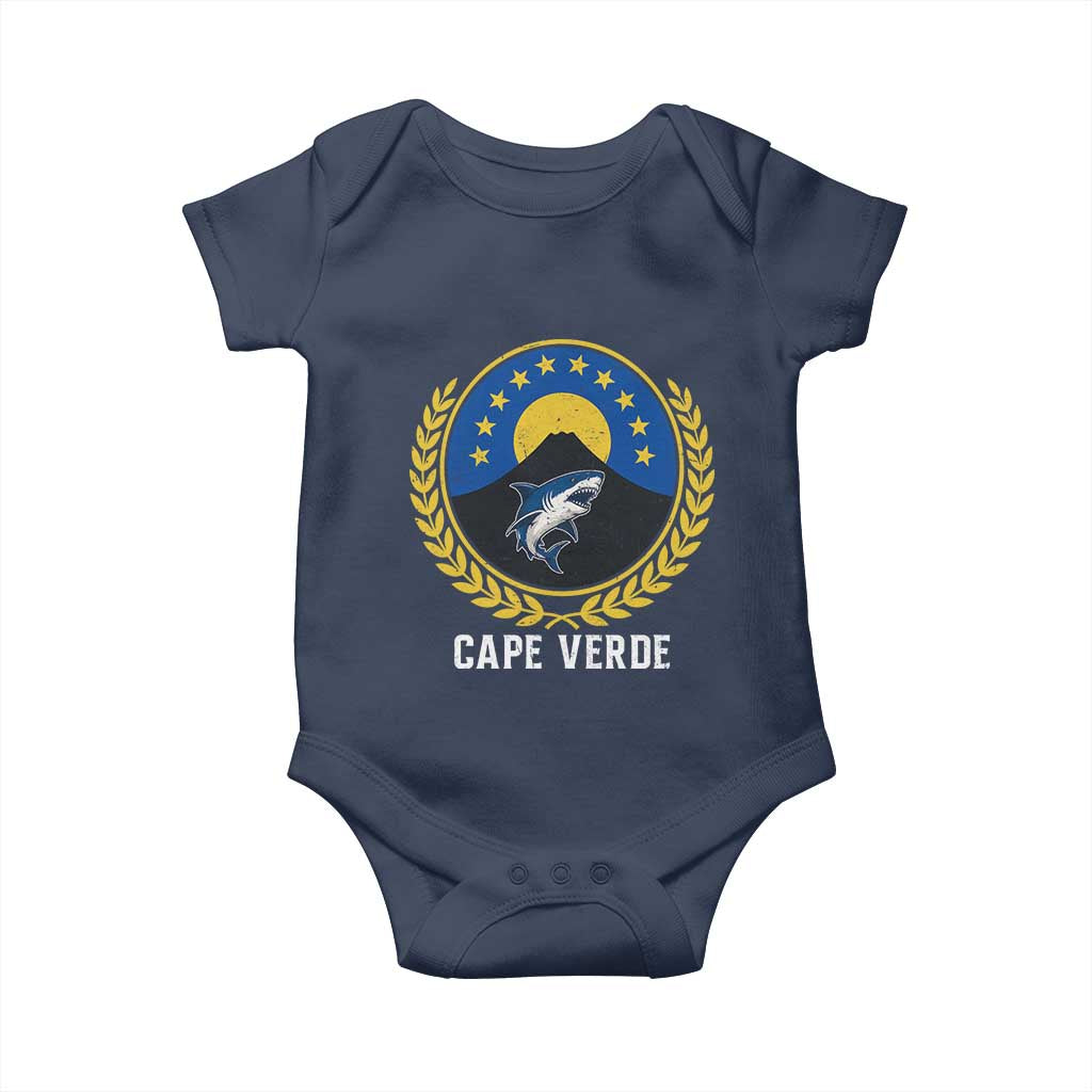 Cape Verde Volcano Blue Sharks Gold Laurel Crest Graphic Baby Onesie Retro Cabo Verde Heritage Pride TS02 Navy Print Your Wear