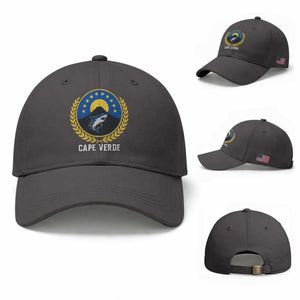 Cape Verde Volcano Blue Sharks Gold Laurel Crest Graphic Baseball Cap Retro Cabo Verde Heritage Pride TS02 Baseball Cap Universal Fit Dark Gray Print Your Wear