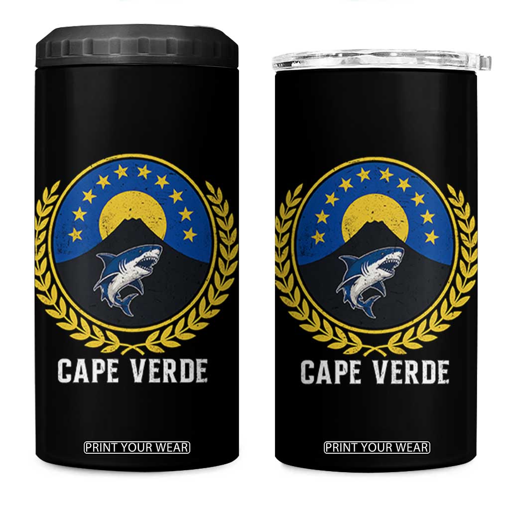 Cape Verde Volcano Blue Sharks Gold Laurel Crest Graphic 4 in 1 Can Cooler Tumbler Retro Cabo Verde Heritage Pride TS02 One Size: 16 oz Black Print Your Wear