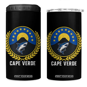 Cape Verde Volcano Blue Sharks Gold Laurel Crest Graphic 4 in 1 Can Cooler Tumbler Retro Cabo Verde Heritage Pride TS02 One Size: 16 oz Black Print Your Wear