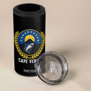 Cape Verde Volcano Blue Sharks Gold Laurel Crest Graphic 4 in 1 Can Cooler Tumbler Retro Cabo Verde Heritage Pride TS02 Print Your Wear