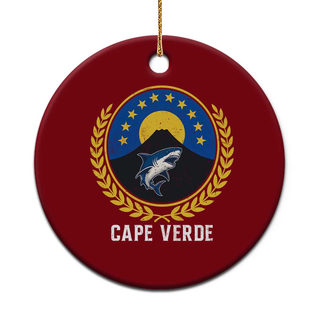 Cape Verde Volcano Blue Sharks Gold Laurel Crest Graphic Ceramic Ornament Retro Cabo Verde Heritage Pride TS02 1pc Red Print Your Wear