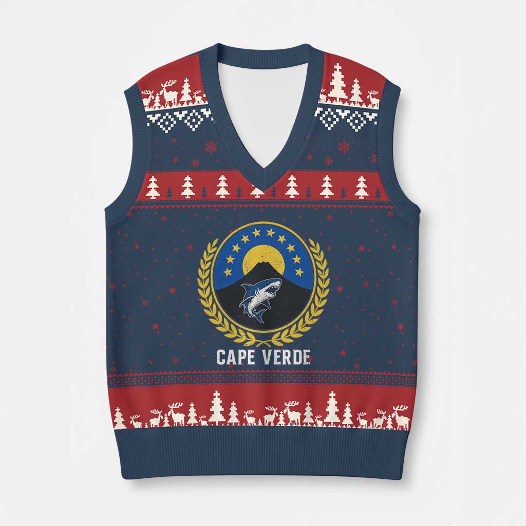 Cape Verde Volcano Blue Sharks Gold Laurel Crest Graphic V-Neck Knit Sweater Vest Retro Cabo Verde Heritage Pride TS02 Navy Red Print Your Wear