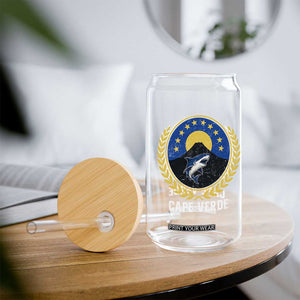 Cape Verde Volcano Blue Sharks Gold Laurel Crest Graphic Glass Can Retro Cabo Verde Heritage Pride TS02 Print Your Wear