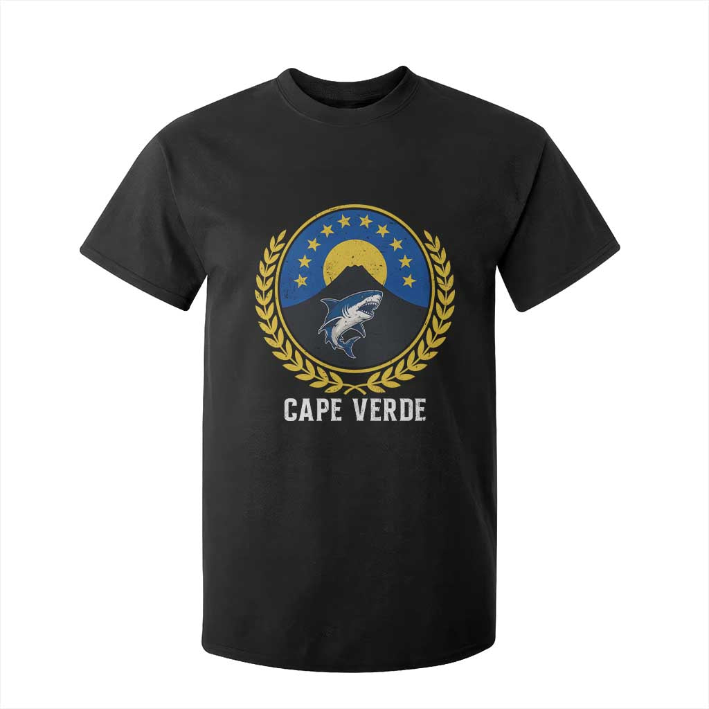 Cape Verde Volcano Blue Sharks Gold Laurel Crest Graphic T Shirt For Kid Retro Cabo Verde Heritage Pride TS02 Black Print Your Wear