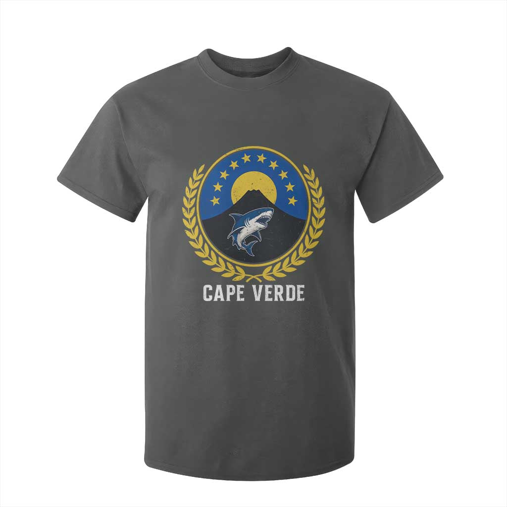 Cape Verde Volcano Blue Sharks Gold Laurel Crest Graphic T Shirt For Kid Retro Cabo Verde Heritage Pride TS02 Dark Heather Print Your Wear