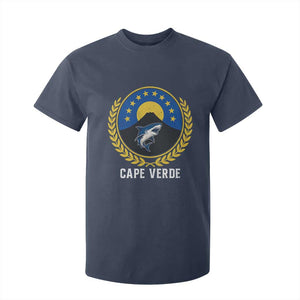 Cape Verde Volcano Blue Sharks Gold Laurel Crest Graphic T Shirt For Kid Retro Cabo Verde Heritage Pride TS02 Navy Print Your Wear