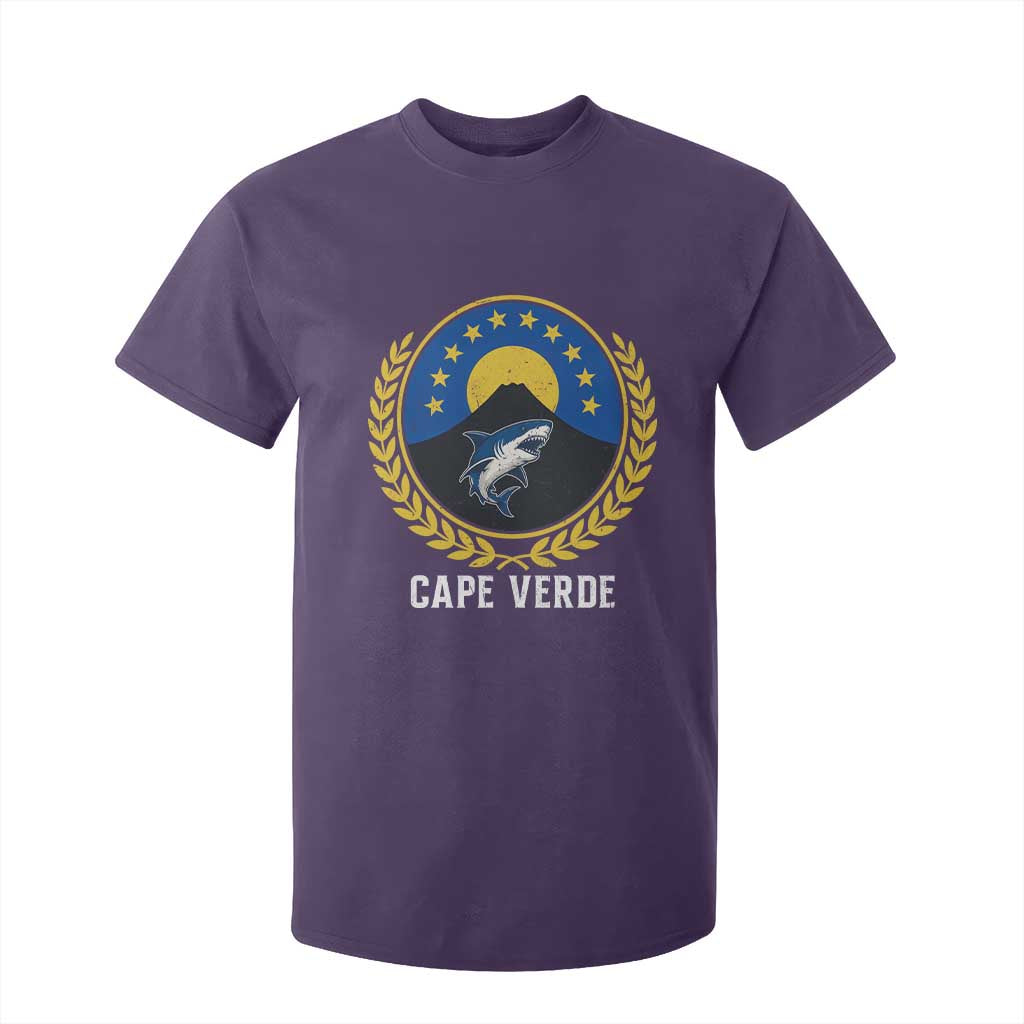 Cape Verde Volcano Blue Sharks Gold Laurel Crest Graphic T Shirt For Kid Retro Cabo Verde Heritage Pride TS02 Purple Print Your Wear