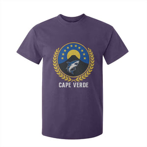 Cape Verde Volcano Blue Sharks Gold Laurel Crest Graphic T Shirt For Kid Retro Cabo Verde Heritage Pride TS02 Purple Print Your Wear