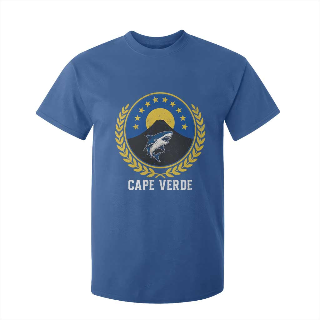 Cape Verde Volcano Blue Sharks Gold Laurel Crest Graphic T Shirt For Kid Retro Cabo Verde Heritage Pride TS02 Royal Blue Print Your Wear