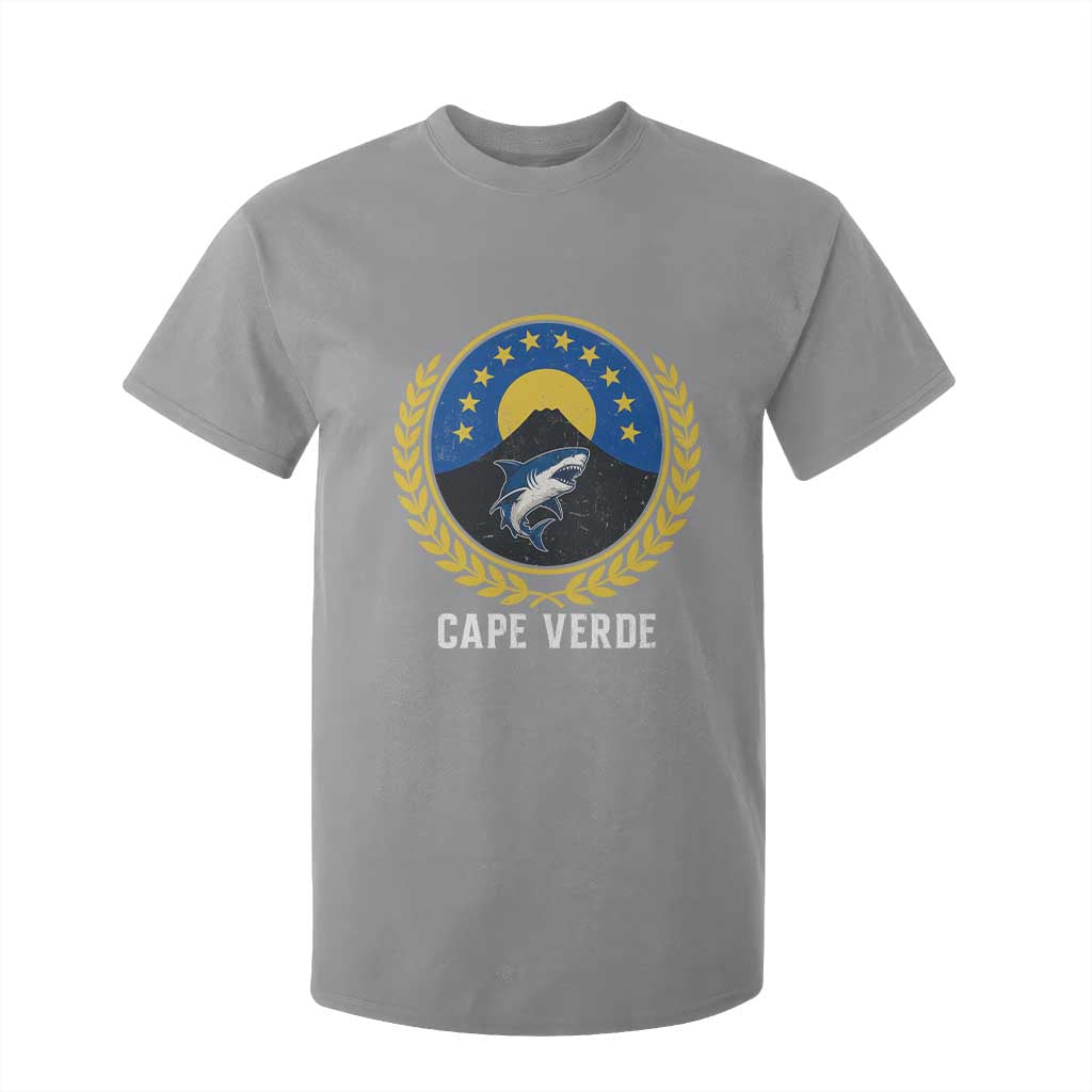 Cape Verde Volcano Blue Sharks Gold Laurel Crest Graphic T Shirt For Kid Retro Cabo Verde Heritage Pride TS02 Sport Gray Print Your Wear