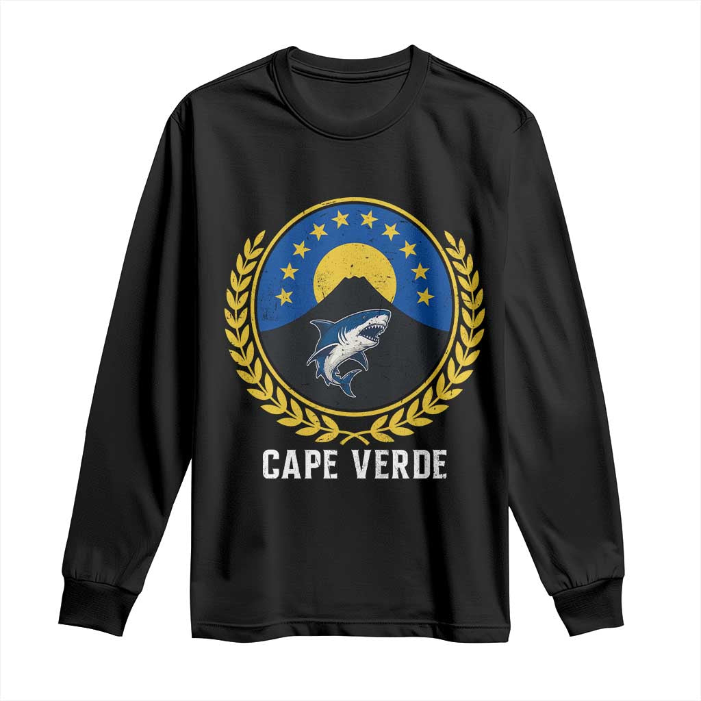 Cape Verde Volcano Blue Sharks Gold Laurel Crest Graphic Long Sleeve Shirt Retro Cabo Verde Heritage Pride TS02 Black Print Your Wear