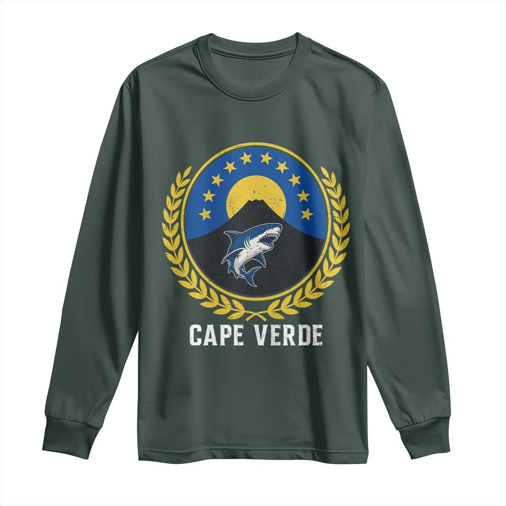 Cape Verde Volcano Blue Sharks Gold Laurel Crest Graphic Long Sleeve Shirt Retro Cabo Verde Heritage Pride TS02 Dark Forest Green Print Your Wear
