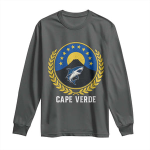 Cape Verde Volcano Blue Sharks Gold Laurel Crest Graphic Long Sleeve Shirt Retro Cabo Verde Heritage Pride TS02 Dark Heather Print Your Wear
