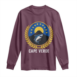 Cape Verde Volcano Blue Sharks Gold Laurel Crest Graphic Long Sleeve Shirt Retro Cabo Verde Heritage Pride TS02 Maroon Print Your Wear